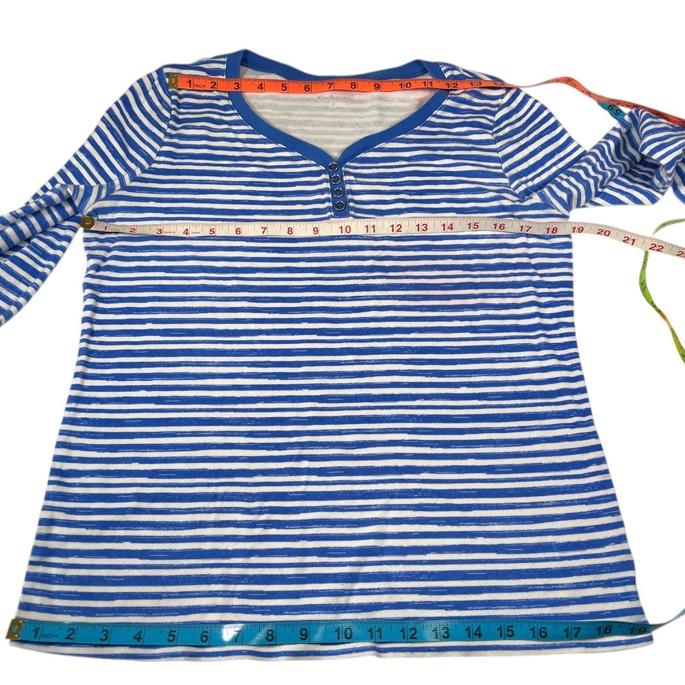 3pk Kim Rogers Large Blue Top Bundle Striped Geometric Henley Split Neck Casual - Picture 4 of 4